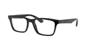 Black rectangular eyeglass frames, front three-quarter view with clear demo lenses.