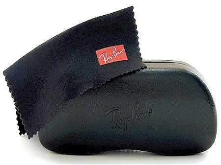 Black Ray-Ban sunglasses case with matching cleaning cloth inside