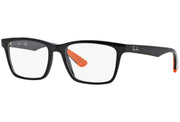 Black rectangular eyeglass frames with orange inner bridge detail and clear demo lenses.