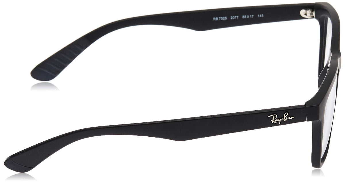 Ray-Ban RX7025 eyeglass frames, matte black style with side branding on arms