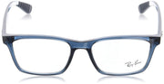 Ray-Ban RX7025 eyeglass frames, blue rectangular silhouette with Ray-Ban logo