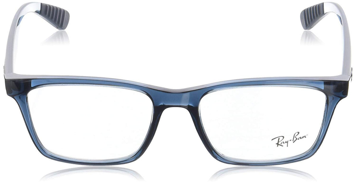 Ray-Ban RX7025 eyeglass frames, blue rectangular silhouette with Ray-Ban logo