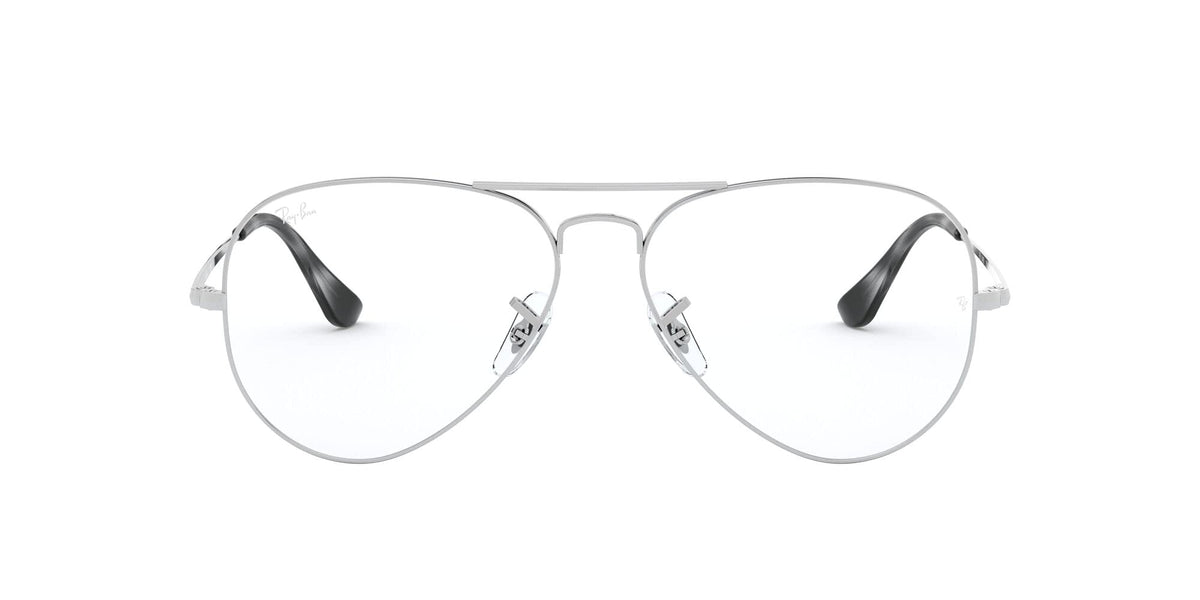 Light silver prescription eyewear frames with clear lenses and dark demo lens cutouts
