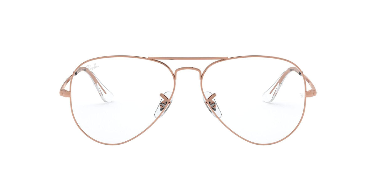 Rose gold metal aviator-style prescription eyeglass frame with clear demo lenses
