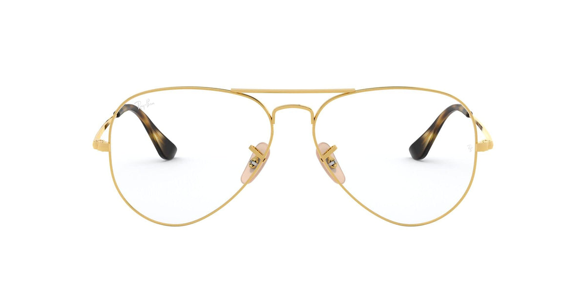 Gold prescription eyewear frames with dark demo lenses and thin metal temples