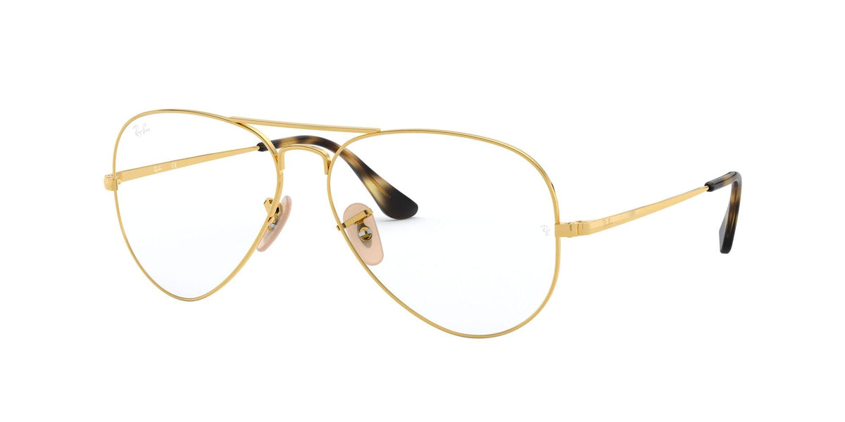 Gold prescription eyewear frames with dark demo lenses and gold metal temples