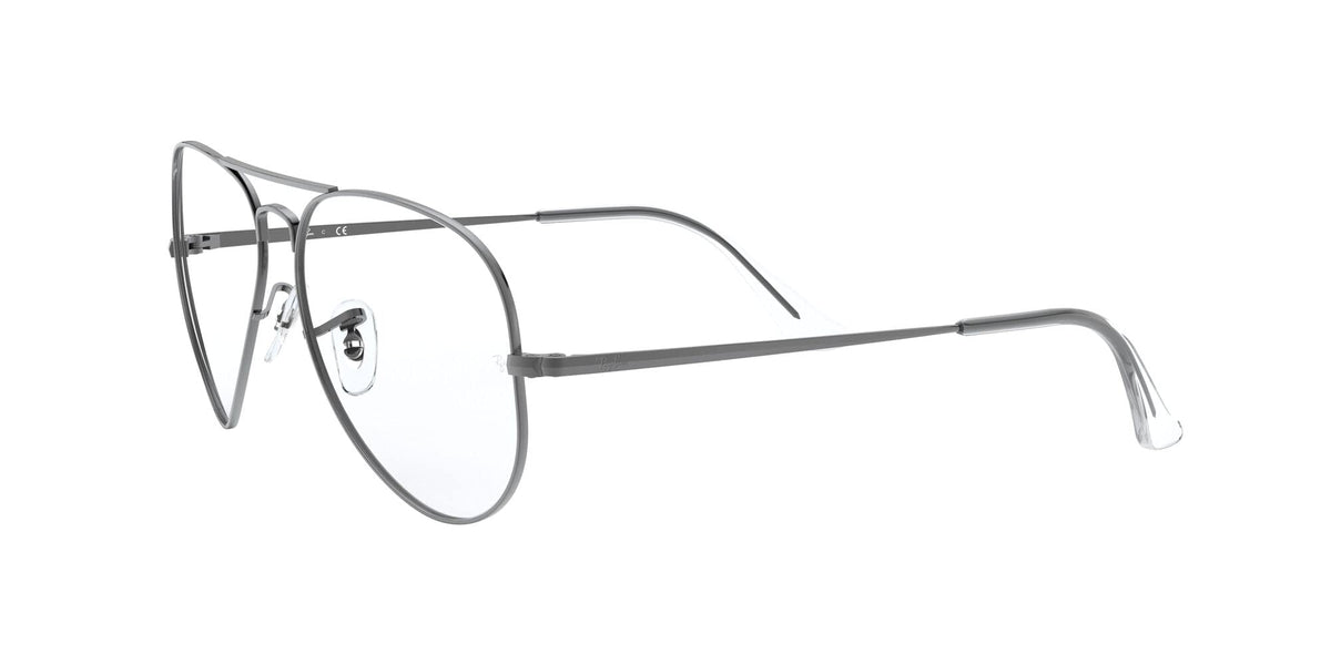 Silver prescription eyewear frames with metal rims and clear demo lenses