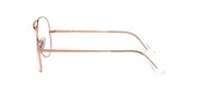 Rose gold metal prescription eyeglass frame with clear demo lenses, side view