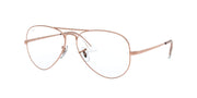 Rose gold metal aviator-style prescription eyeglass frame, side view, clear lenses