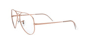 Rose gold metal aviator-style prescription eyeglass frame, angled view, clear lenses