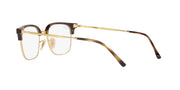 Ray-Ban RX7216 Havana frames with clear lenses and gold-tone temples, side profile