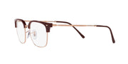 Brown prescription eyewear frames side view with rectangular demo lenses and metal arms