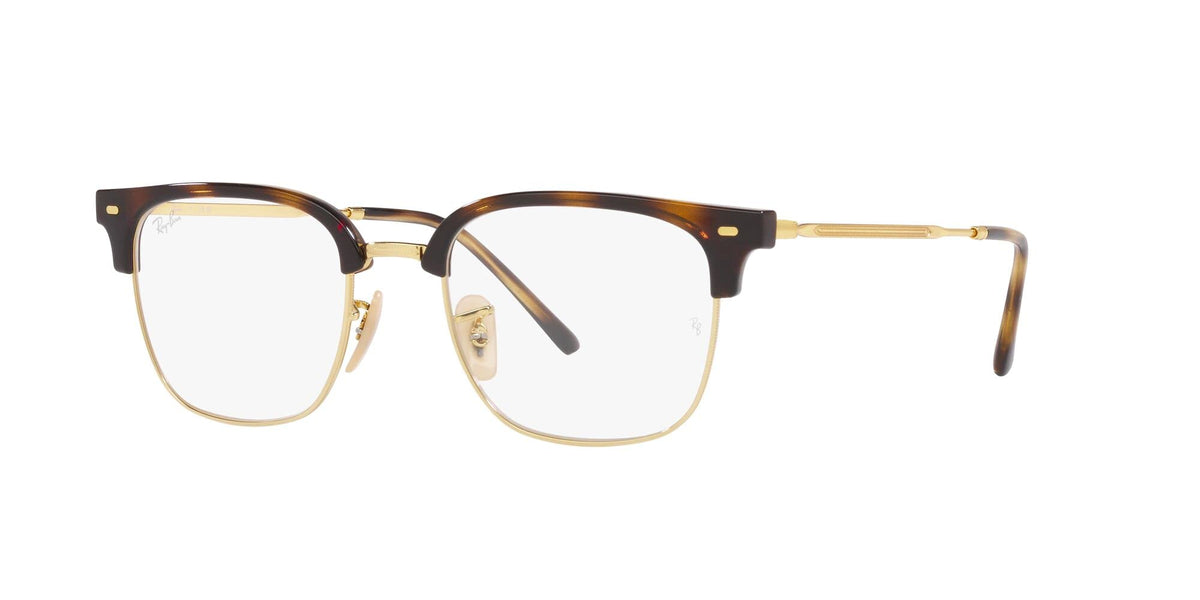 Ray-Ban RX7216 Havana eyeglass frames with clear lenses and rose-gold tone temples, side view