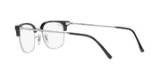 Ray-Ban RX7216 black eyeglass frames with clear lenses and silver metal temples, other profile