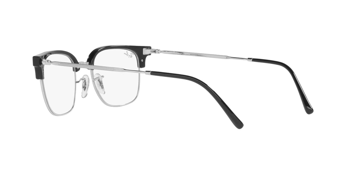 Ray-Ban RX7216 black eyeglass frames with clear lenses and silver metal temples, other profile