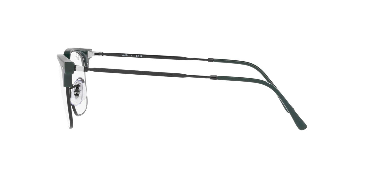 Dark prescription eyewear frames close side view with curved temple arms and demo lens