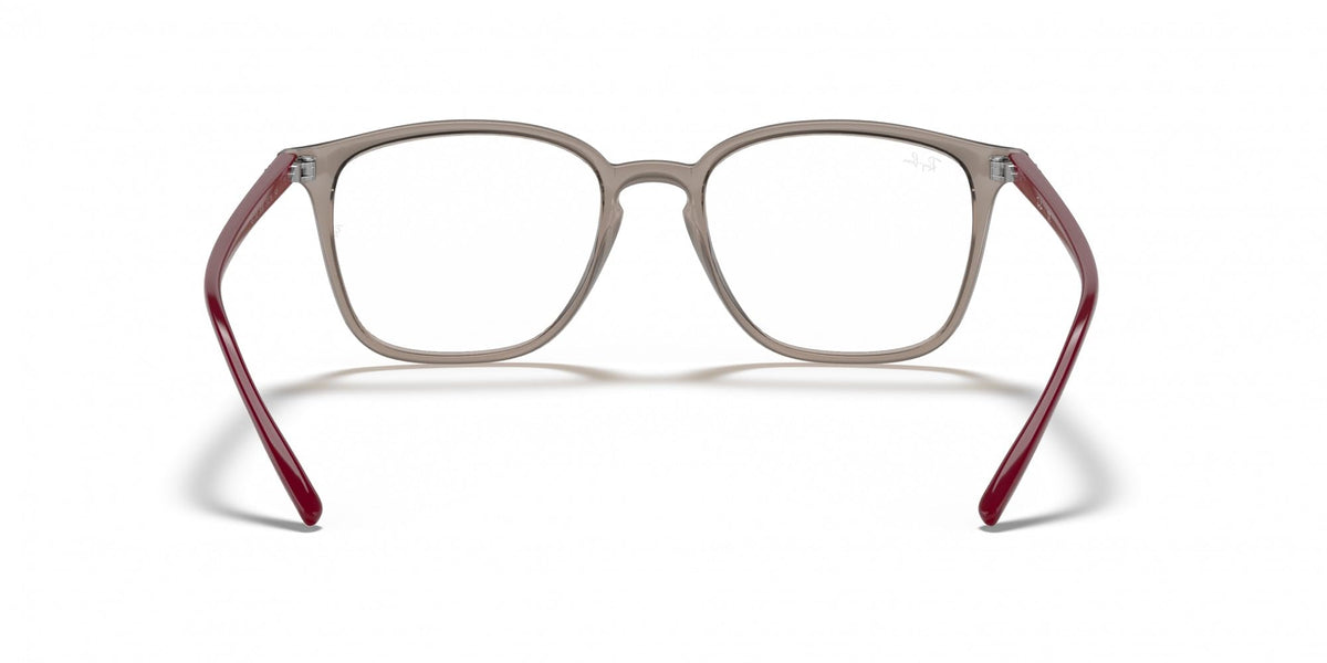 Ray-Ban RX7185 prescription eyewear frames, light brown with burgundy temple tips
