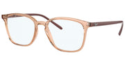 Light rose translucent eyeglass frames with square lenses and metal temples