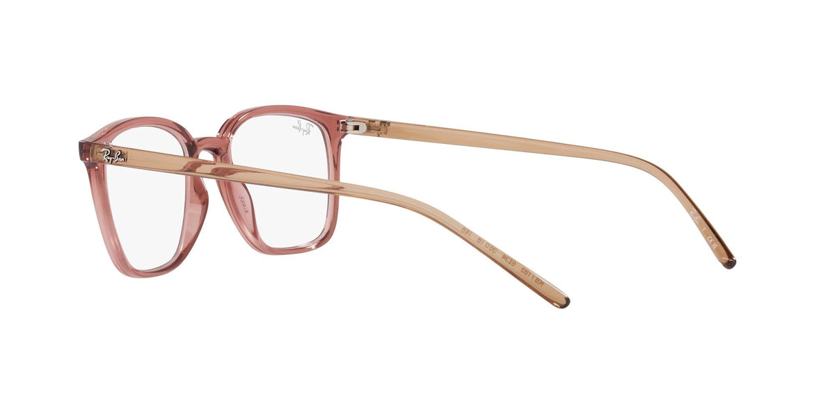 Translucent rose eyeglass frames with square lenses and thin temples