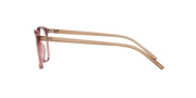 Ray-Ban RX7185 prescription frames side view in rose red with tan temples