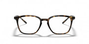 Tortoise eyeglass frames with rounded-square lenses and dark temple details