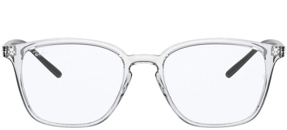 Ray-Ban RX7185 prescription eyewear frames, clear full-rim with grey temples