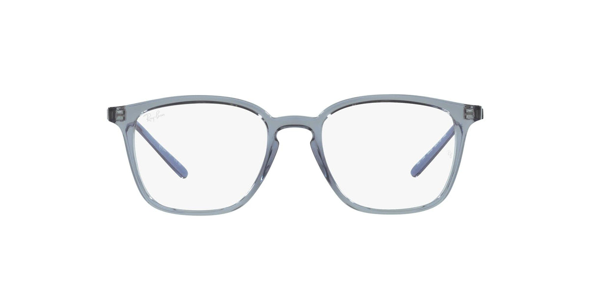 Ray-Ban RX7185 prescription frames, light blue rectangular-rim style