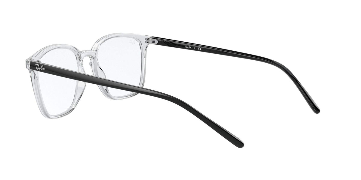 Ray-Ban RX7185 prescription eyewear frames, side view with clear lenses and dark temples