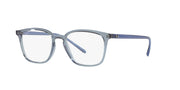 Ray-Ban RX7185 prescription frames with light blue front and darker blue temples