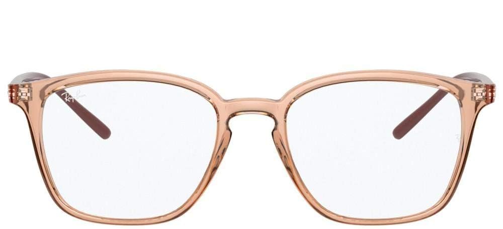 Ray-Ban RX7185 prescription eyewear frames, transparent light brown, full-rim design