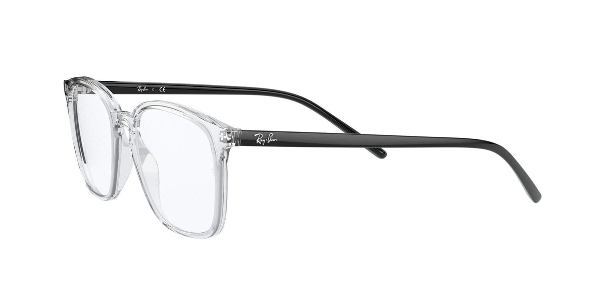 Ray-Ban RX7185 prescription eyewear frames, clear front with dark grey temples