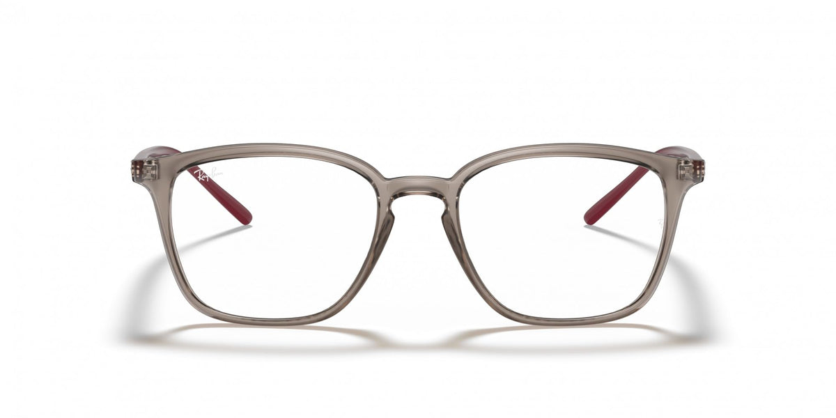Ray-Ban RX7185 prescription eyewear frames, havana-style full-rim with red details