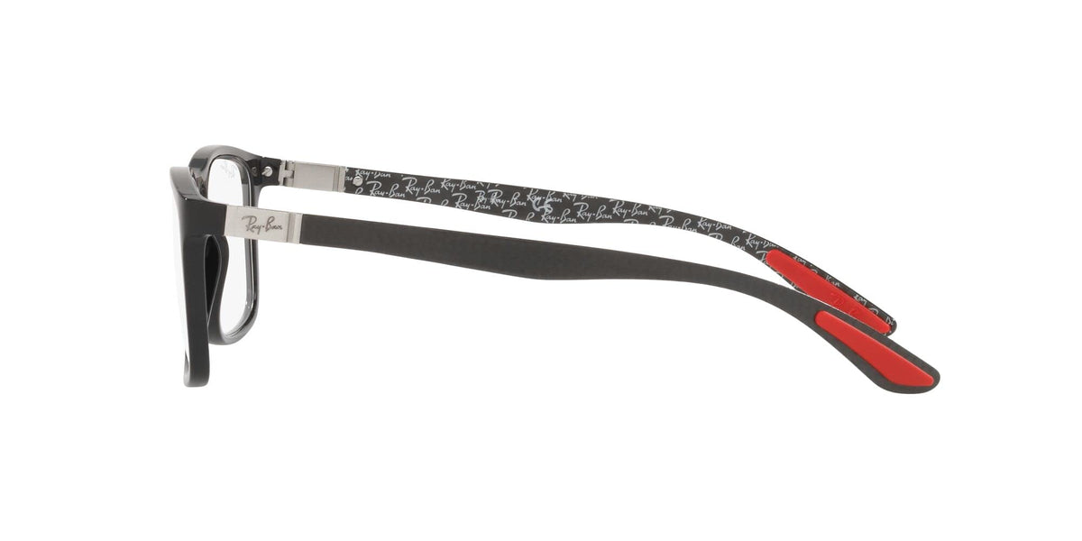 Ray-Ban RX8908 frames, angled side view with red temple inlays on dark finish