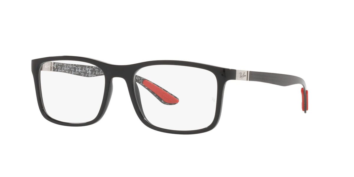 Ray-Ban RX8908 frames, front view with dark rectangular lenses and red-tipped temple accents