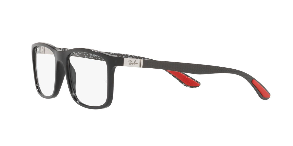 Ray-Ban RX8908 prescription frames, side profile with dark arms and red temple accents
