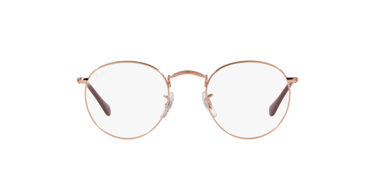 Rose gold round prescription eyewear frames with dark acetate temples