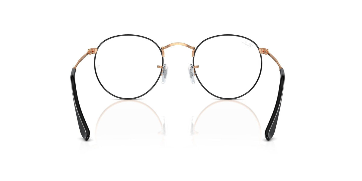Ray-Ban round metal prescription frames, black with gold-tone accents