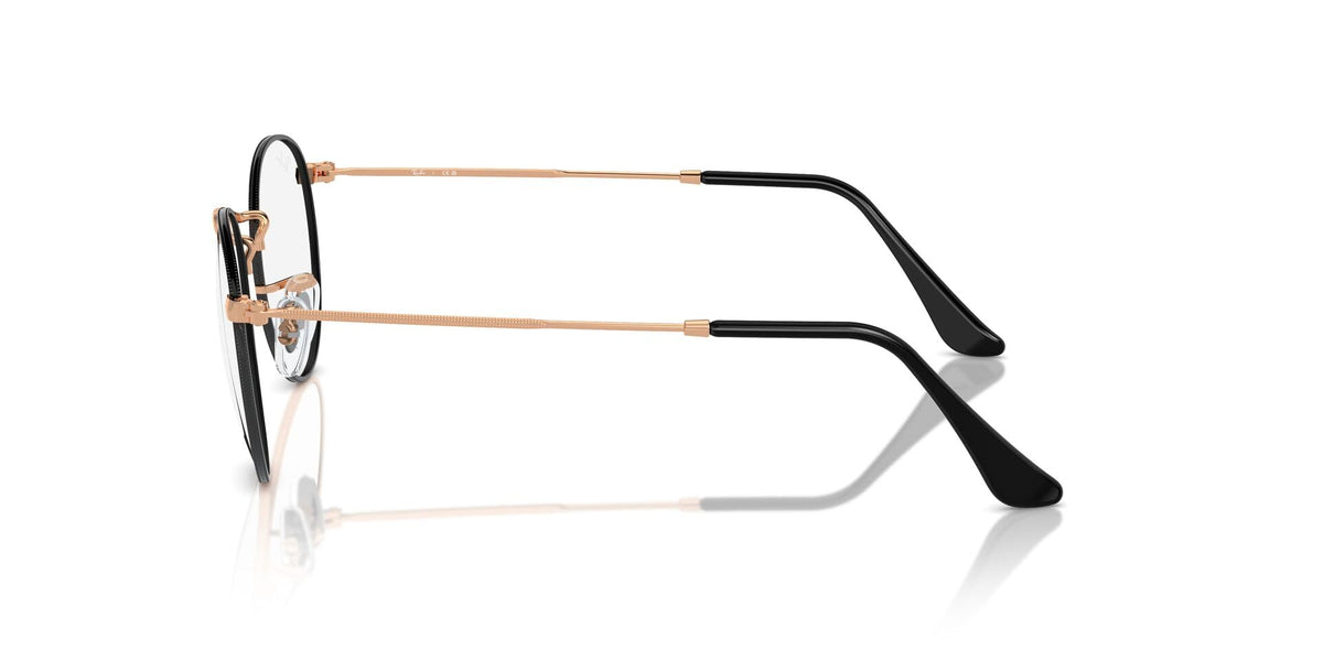 Ray-Ban round metal prescription frames, rose-gold and black temple design