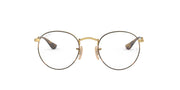Gold metal round eyeglass frames with clear demo lenses and small nose bridge.