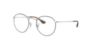 Silver round eyeglass frames with dark tortoise temple arms and clear demo lenses.