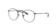 Round eyeglass frames with dark front and side-view temple arms with clear lenses
