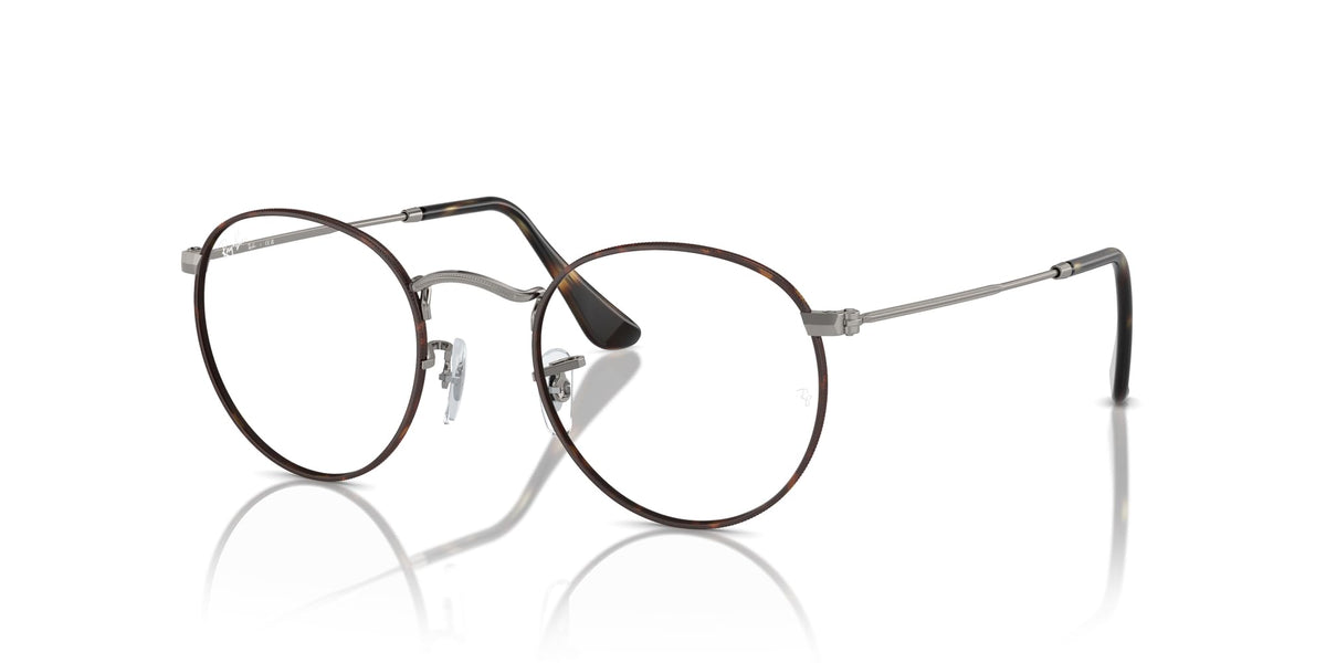 Ray-Ban round metal prescription frames, dark brown with silver-tone bridge and arms