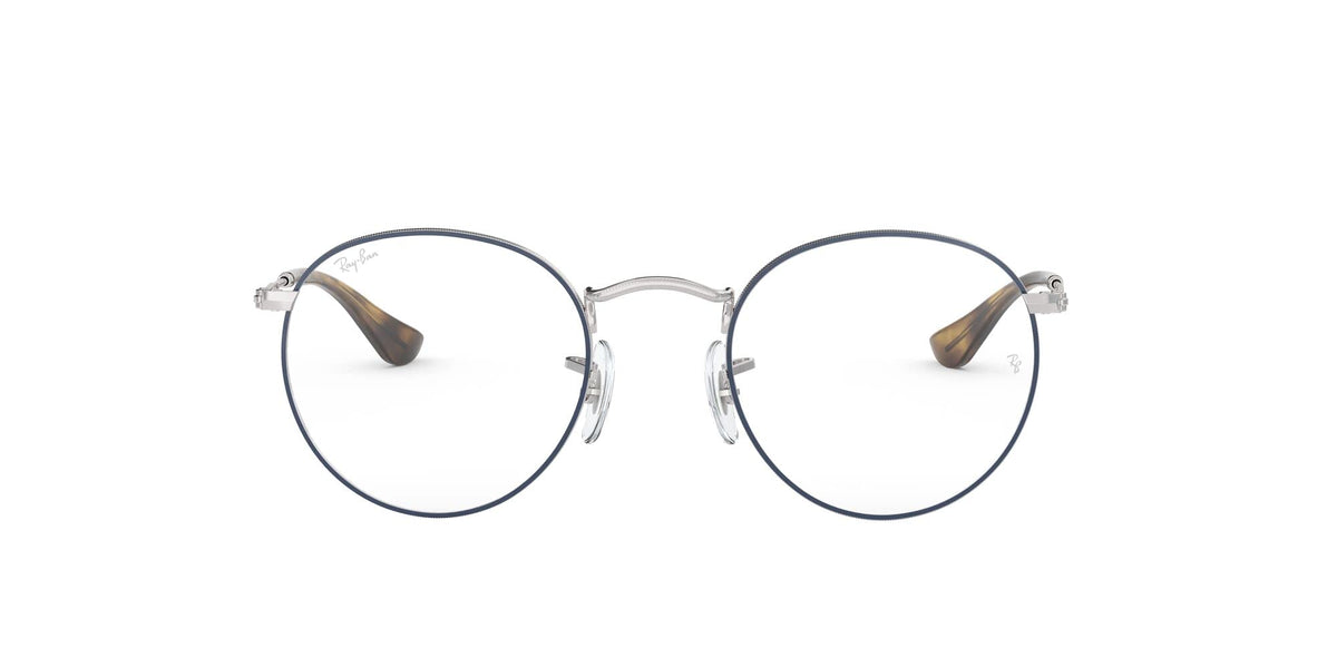 Silver metal round eyeglass frames with clear demo lenses and slim temples.