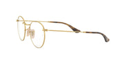 Round gold-tone eyeglass frames with clear lenses and brown gradient temple arms