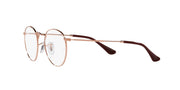 Rose gold prescription eyewear frames with dark acetate arms and round lenses