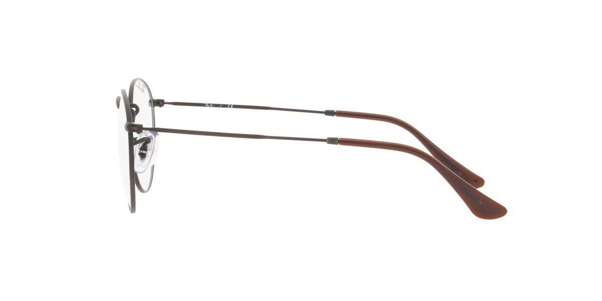 Round prescription eyewear frames, metal front with clear lenses and warm brown temple arms