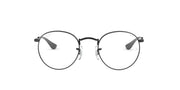 Round dark eyeglass frames with clear lenses and slim metal hinge details