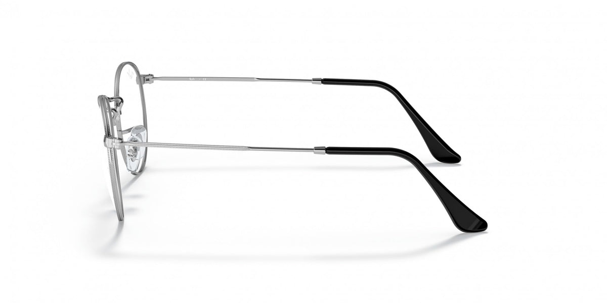 Round prescription eyewear frames with clear lenses, metal front and black temple arms