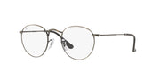 Dark metal round prescription eyewear frames, side view with clear lenses