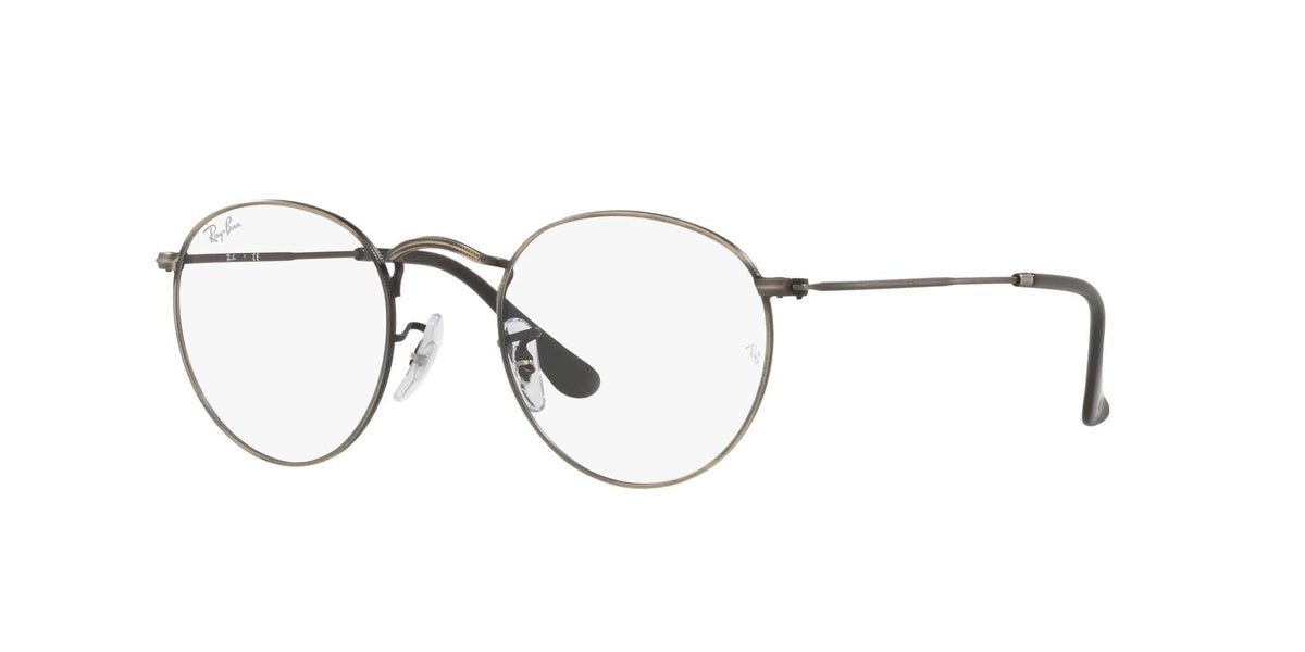 Dark metal round prescription eyewear frames, side view with clear lenses